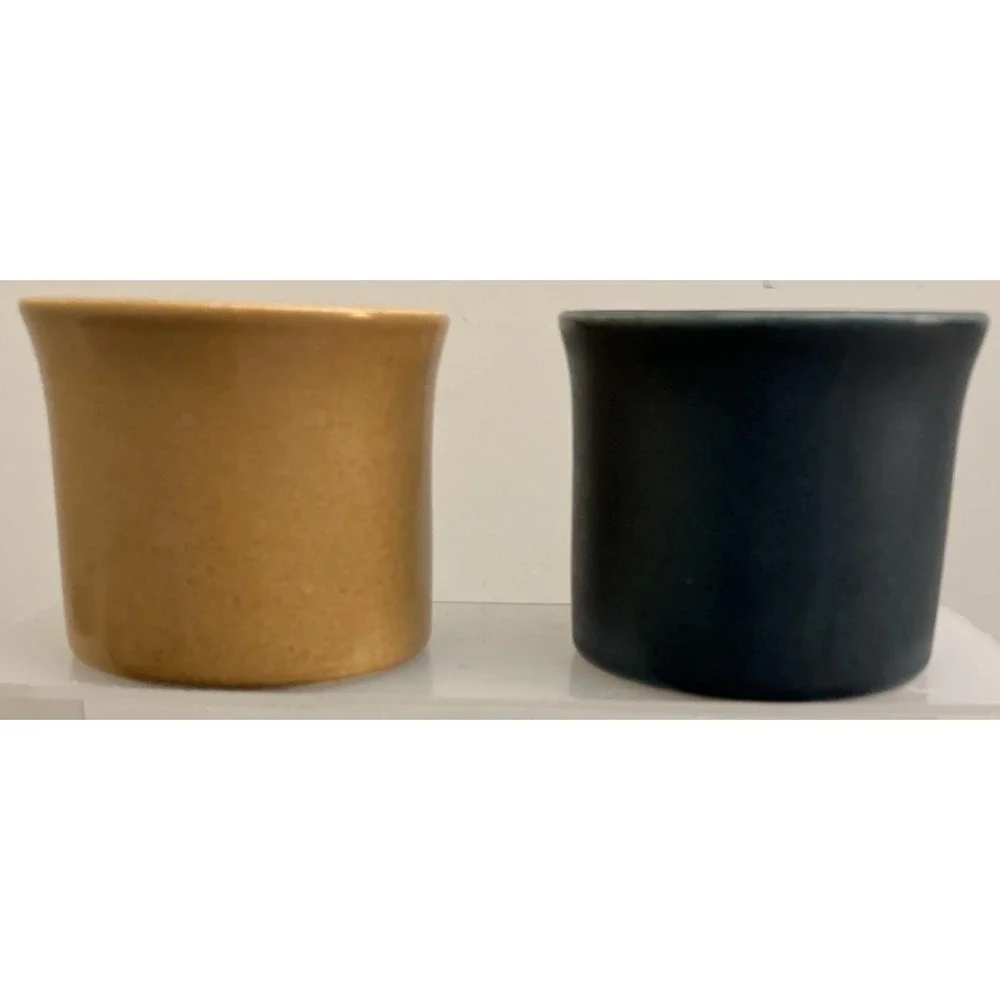 Vintage MCM LAUFFER GOVANCROFT Scotland Stoneware Coffee Cups Gold‎ & Dark Teal